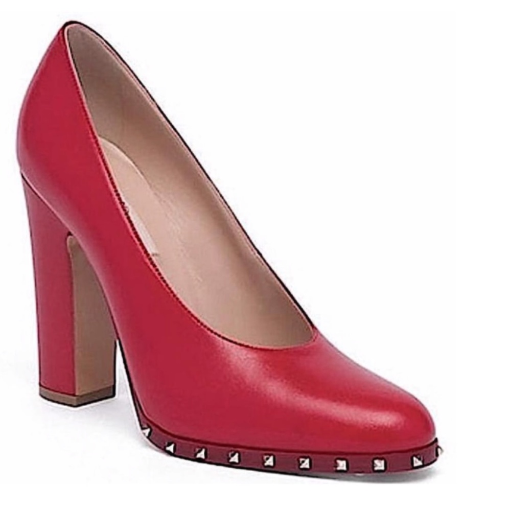 Valentino Red New Leather Soul Rockstud Block Pumps